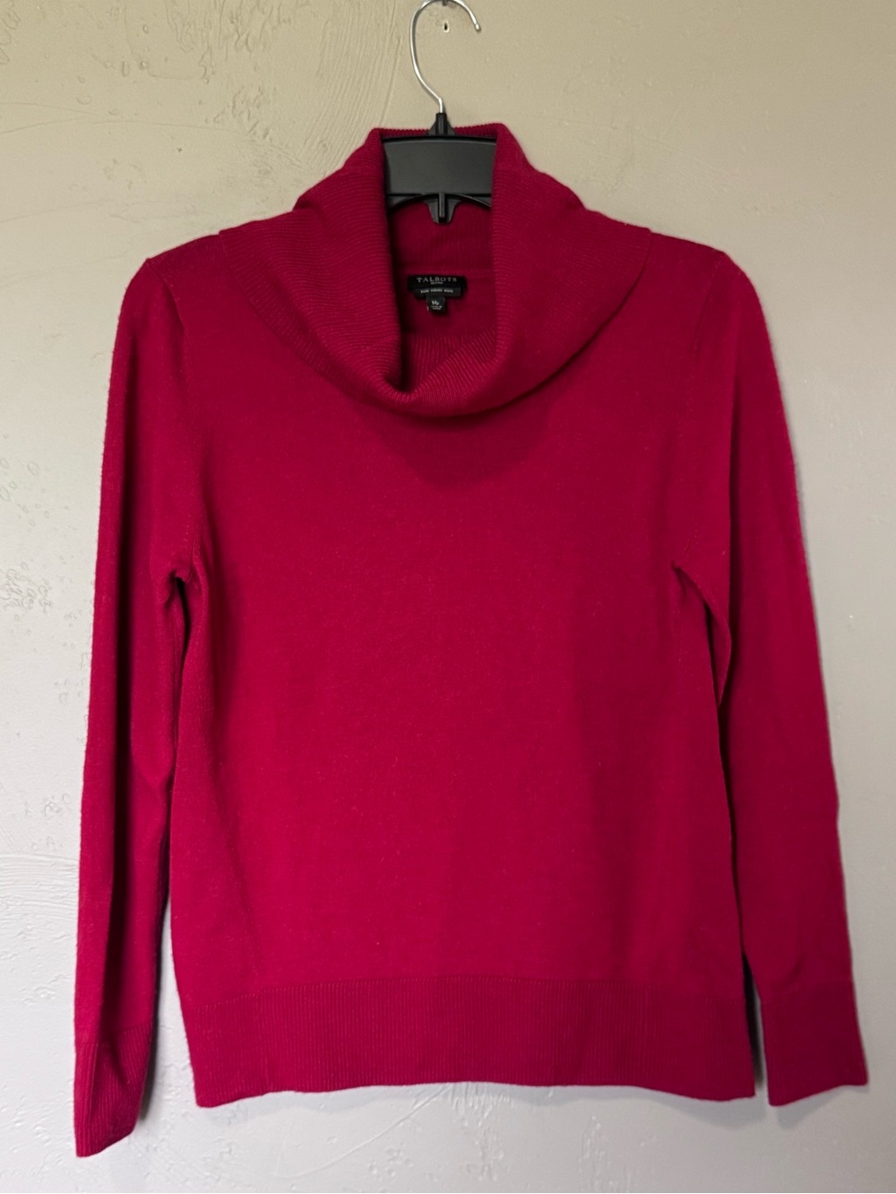 Talbots Petites Pure Merino Wool Cowl Neck Sweater MP Red